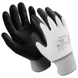 MANIPULA / Nylon gloves "Micronite", nitrile coating (doused), size 8 M, white / black