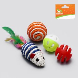 Пижон / Dude / Set of toys for cats: mouse and balls made of sisal and plastic