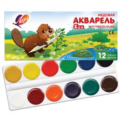 Watercolors "Zoo" 12 colors, honey, without a brush, carton box