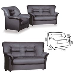 GARTLEX / Sofa soft double "Premier", "V-100", 1400х880х880 mm, with armrests, eco-leather, black