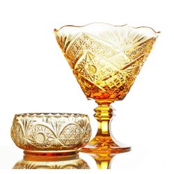 Гусевской Хрустальный завод / Crystal vase for fruit "Cosmos" amber