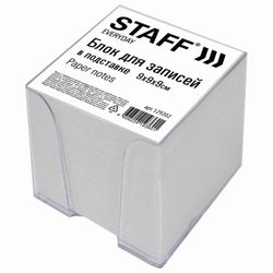 STAFF / Block for notes in a transparent stand, cube 9x9x9 cm, white, whiteness 70-80%
