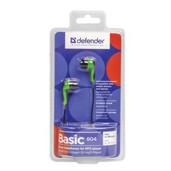 DEFENDER / Kulaklık Basic 604, kablolu, 1,2 m, kulak içi, siyah ve yeşil
