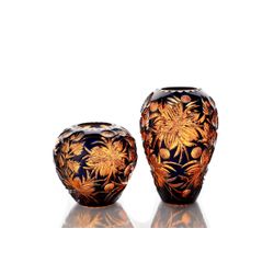 Гусевской Хрустальный завод / Crystal vase for flowers "Cascade" medium blue with amber