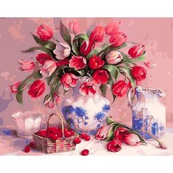 Опт-картина / Pintura por número 40x50 Tulipas e cerejas