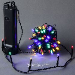 Kaemingk / LED string alimentado por bateria de 48 lâmpadas LED multicoloridas 3,5 m, PVC preto, controlador, temporizador, IP44