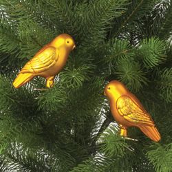 ЗОЛОТАЯ СКАЗКА / Christmas tree decorations "Bird", SET 2 pcs., Plastic, 8 cm, golden color