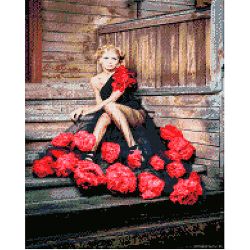 Опт-картина / mosaico de diamantes, 40x50, vestido de pedrería cuadrada con flores rojas