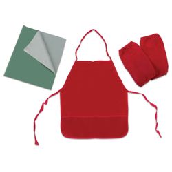 Set für den Arbeitsunterricht PIFAGOR: grünes PVC-Wachstuch, 69x40 cm, Schürze und rote Ärmel