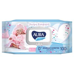 AURA / Wet wipes SET 100 pcs., For children "Ultra comfort", hypoallergenic, alcohol-free, lid-valve