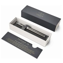Rollerball pen PARKER "Dark Espresso IM Premium Chiselled CT", building coffee lacquer with engraving, chrome, black