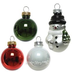 Kaemingk / Bộ trang trí cây thông Noel bằng thủy tinh Câu chuyện Giáng sinh: Ông già Tuyết 3-5 cm, 9 chiếc, mặt dây chuyền
