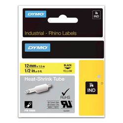 DYMO Rhino Label Printer Cartridge 12mm x 1.5m Heat Shrink Tubing Black Font Yellow Tube