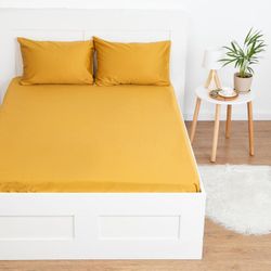 Этель / 合身床单 160 * 200 * 25 厘米,芥末,100% 棉,真丝缎,125 克/平方米