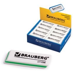 Goma de borrar BRAUBERG "Partner", 57x18x8 mm, blanco, rectangular, bordes biselados, goma termoplástica