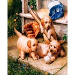 Опт-картина / Painting by numbers 40x50 Puppies baseball players