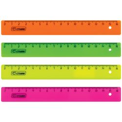 Ruler, plastic, 16 cm, STAMM, fluorescent, assorted, 4 colors