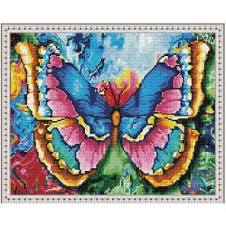 Опт-картина / Mosaïque diamant 40x50, strass ronds Papillon dans le pré
