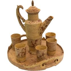 A set of birch bark for refreshing drinks with a jug "Greek"