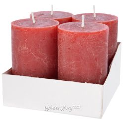 Kaemingk / Набор декоративных свечей Рустик 8*5 см, 4 шт, бордовые