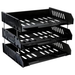 Horizontal trays for papers, SET of 3 PCs (335х232х280 mm), metal rods 60 mm, black, STAMM city