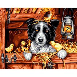 Опт-картина / Cuadro por números 40x50 Perro con gallinas