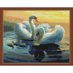 Опт-картина / Diamond mosaic 40x50, round rhinestones Family of swans
