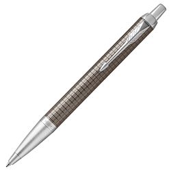 Ballpoint pen PARKER "Dark Espresso IM Premium Chiselled CT", building coffee lacquer with engraving, chrome, blue