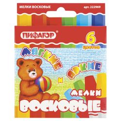 PIFAGOR / Thick wax crayons, 6 colors, oil-based, bright colors