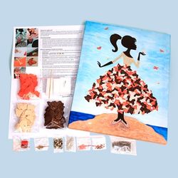 A set of creative mosaic of sequins on canvas "Girl with butterfly" cm 30x40