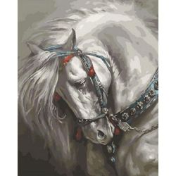 Опт-картина / Painting by numbers 40x50 White horse