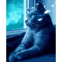 Опт-картина / Numaralara göre boyama 40x50 Gri kedi