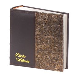 BRAUBERG photo album for 300 photos 10x15 cm, under the skin, page, paper, box, brown + gold