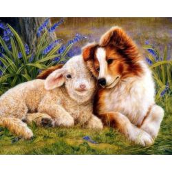 Опт-картина / Painting by numbers 40x50 Dog with a lamb