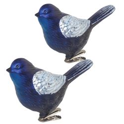 ЗОЛОТАЯ СКАЗКА / Christmas tree decorations "Bird", SET 2 pcs., Plastic, 11 cm, blue with silver wings