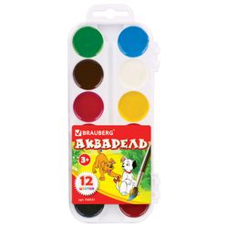 Watercolor BRAUBERG "MAGIC COLORS" 12 colors, honey, round cuvettes, plastic pencil case