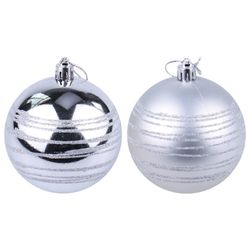 ЗОЛОТАЯ СКАЗКА / Christmas tree balls with a pattern SET 6 pieces, plastic, 8 cm, SILVER, 3 glossy, 3 matte
