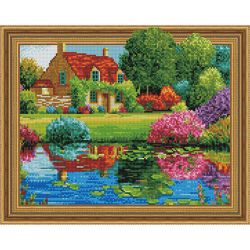 Опт-картина / 3D Алмазная мозаика 40х50, круглые стразы Дом у озера