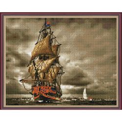 Опт-картина / Diamond mosaic 40x50, round rhinestones Pirate ship
