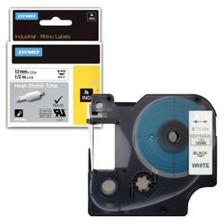 DYMO Rhino Label Printer Cartridge 12mm x 1.5m Heat Shrink Tubing Black Font White Tubing