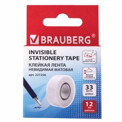Nastro adesivo 12 mm x 33 m INVISIBLE, BRAUBERG, opaco, Euro gancio Euro