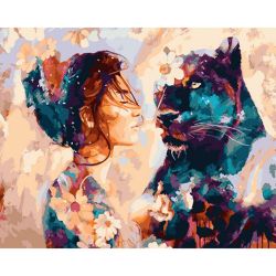 Опт-картина / Pintura por números 40x50 Niña y pantera