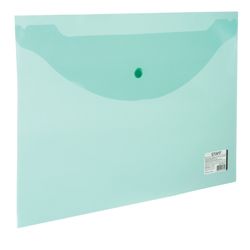 Folder-envelope with button STAFF A4 up to 100 sheets, transparent, green, 0.12 mm