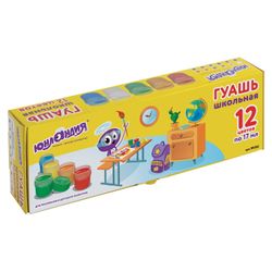 ЮНЛАНДИЯ / SCHOOLNAYA Gouache 12 colors 17 ml each, without brush, cardboard box