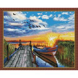 Опт-картина / mosaico de diamantes 40x50, diamantes de imitación redondos Puesta de sol junto al mar