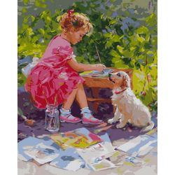 Опт-картина / Malen nach Zahlen 40x50 Mädchen und Welpe