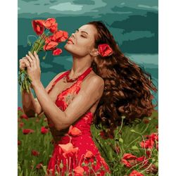 Опт-картина / Painting by numbers 40x50 Girl in a poppy field