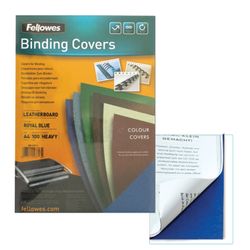 Cardboard covers for A4 binding, SET 100 pcs., Leather stamping, 250 g / m2, blue, FELLOWES