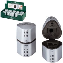 Sharpener FABER-CASTELL "Trio Grip 2001", 3 holes, 2 containers, plastic, silver