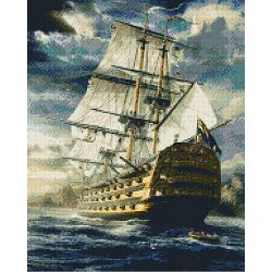 Опт-картина / Diamond mosaic, 40x50, square rhinestones Ship and stormy sea